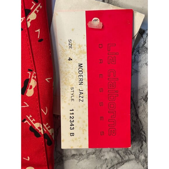Liz Claiborne Vintage 1990s  Red Silk Blazer guitars  Sz 4 Modern Jazz Print - Picture 4 of 10